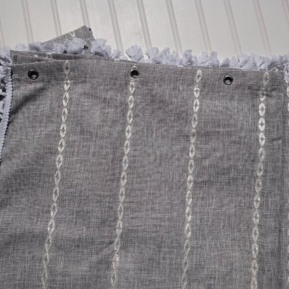 Boho Linen Shower Curtain Gray Extra Long Embroidered Tassels 73 x 96 Farmhouse - Picture 11 of 15